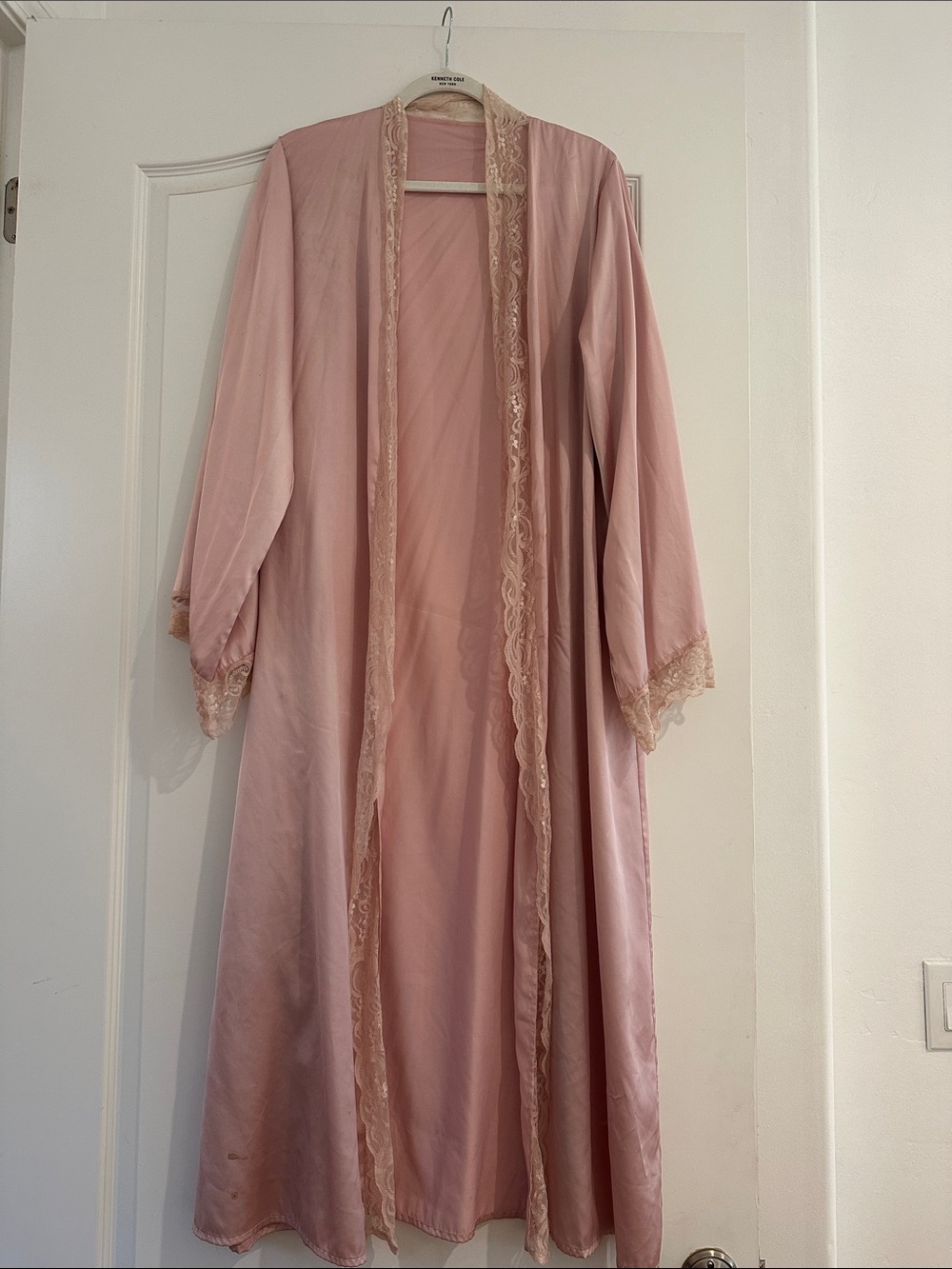Pink Lace-Trim Long Satin Robe - Women Intimates & Sleepwear